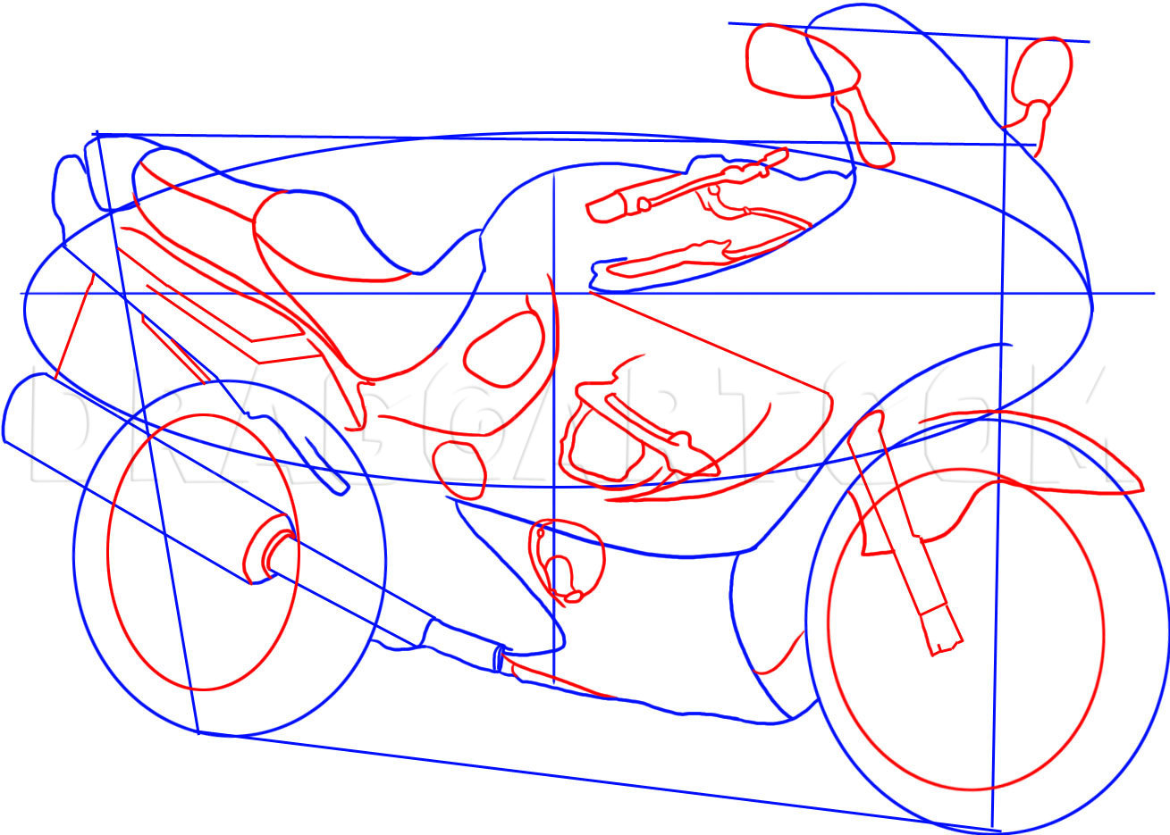 Пошаговое рисование мотоцикла