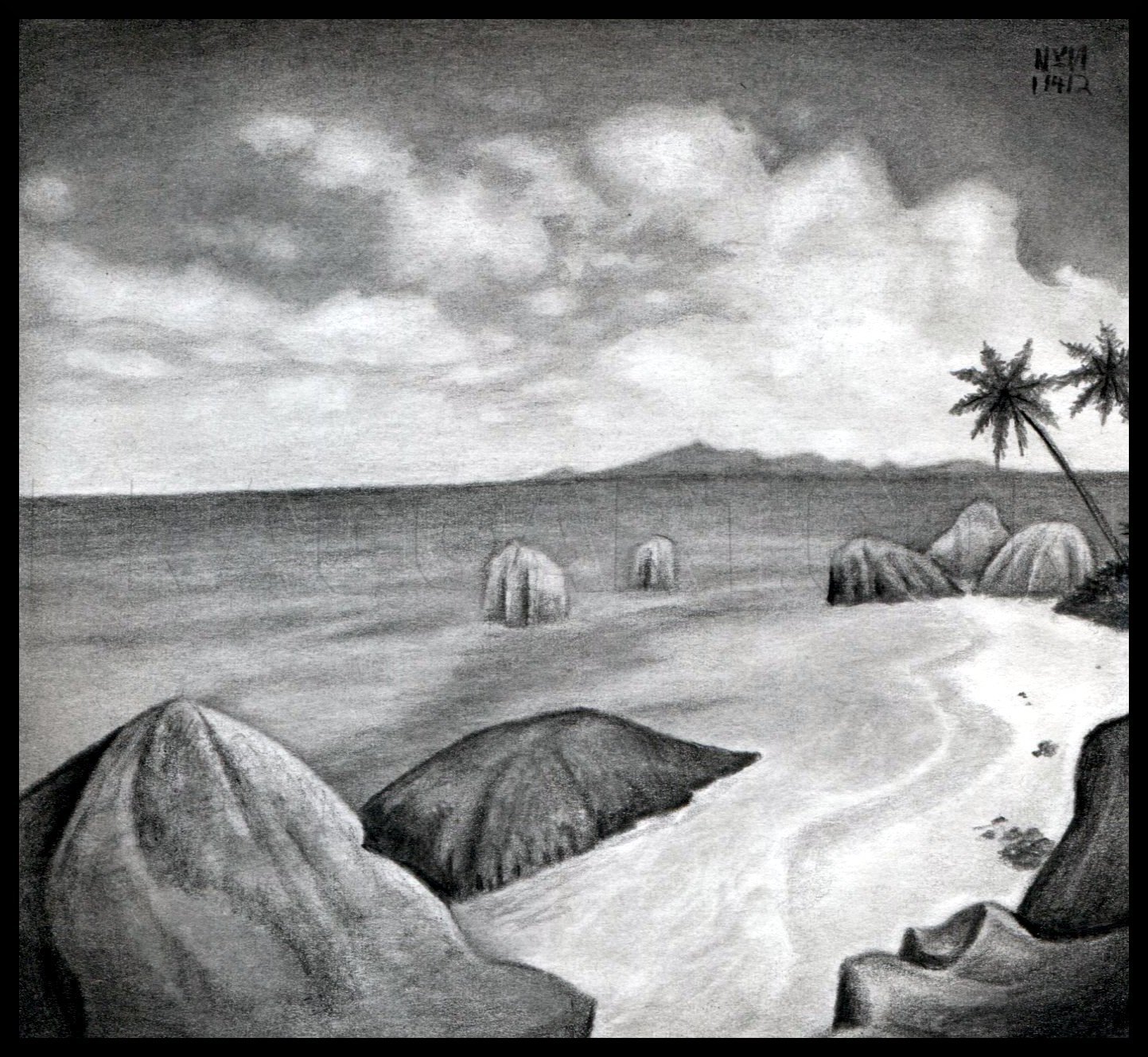 easy pencil drawings of beaches