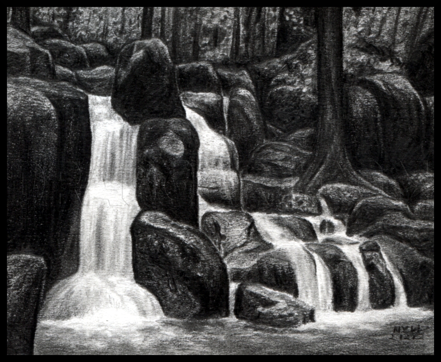 pencil easy waterfall drawing