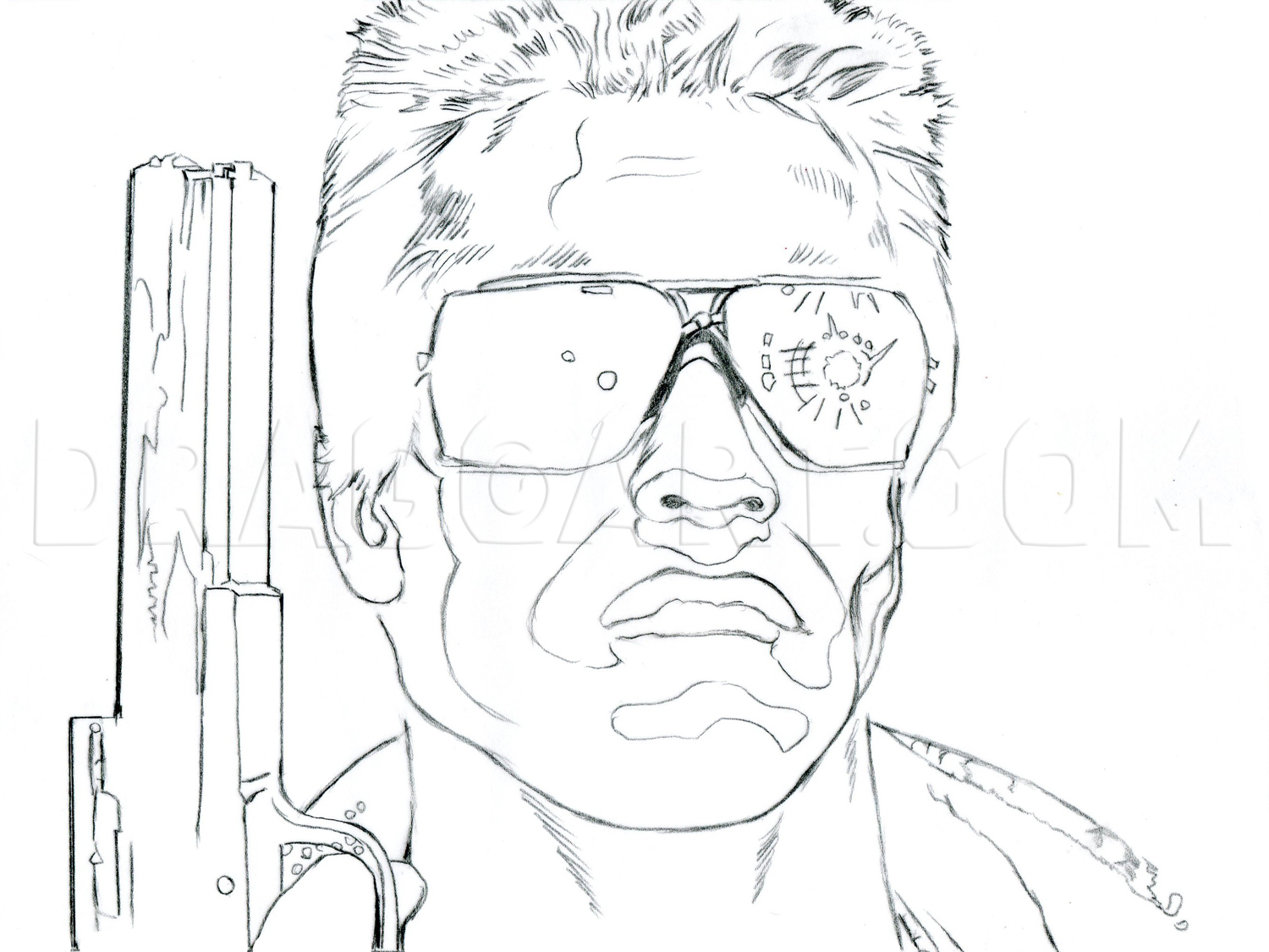 How To Draw The Terminator, Draw Arnold Schwarzenegger, Step by Step