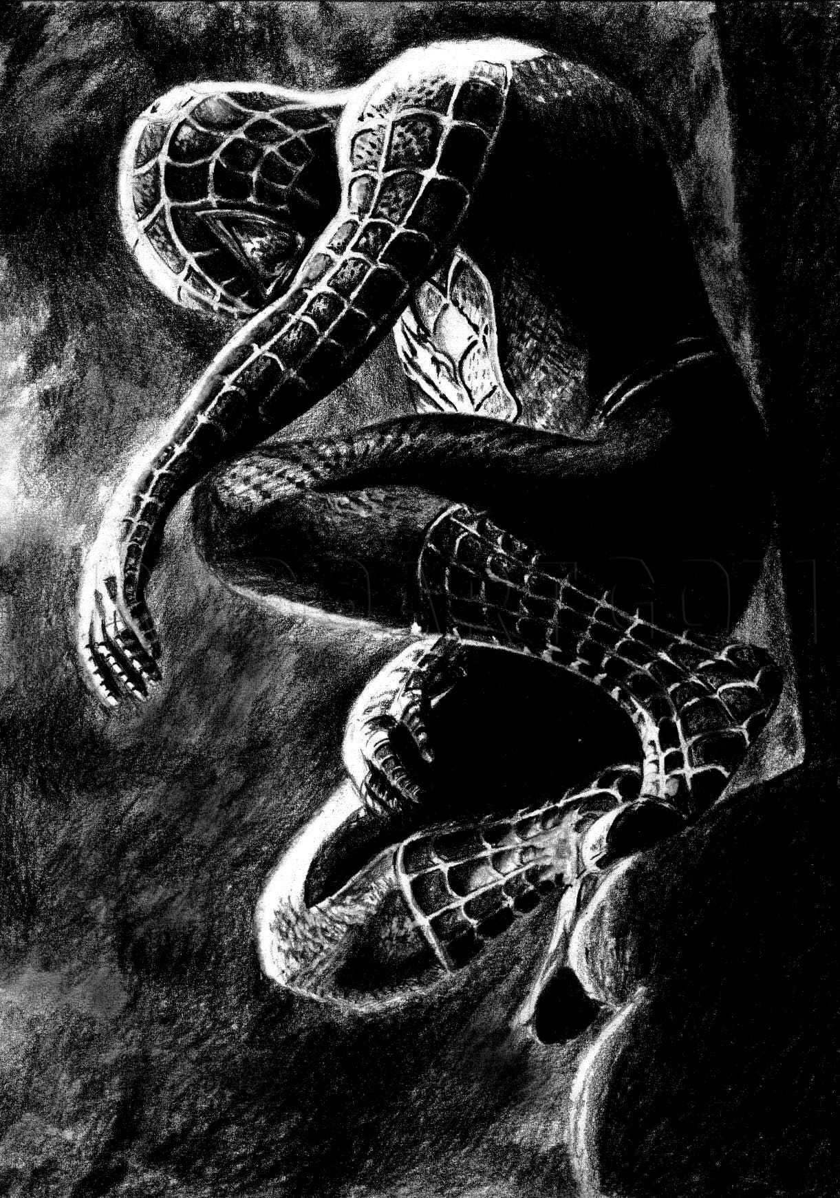 How To Draw Black Spiderman, Black Spiderman, Step by Step, Drawing