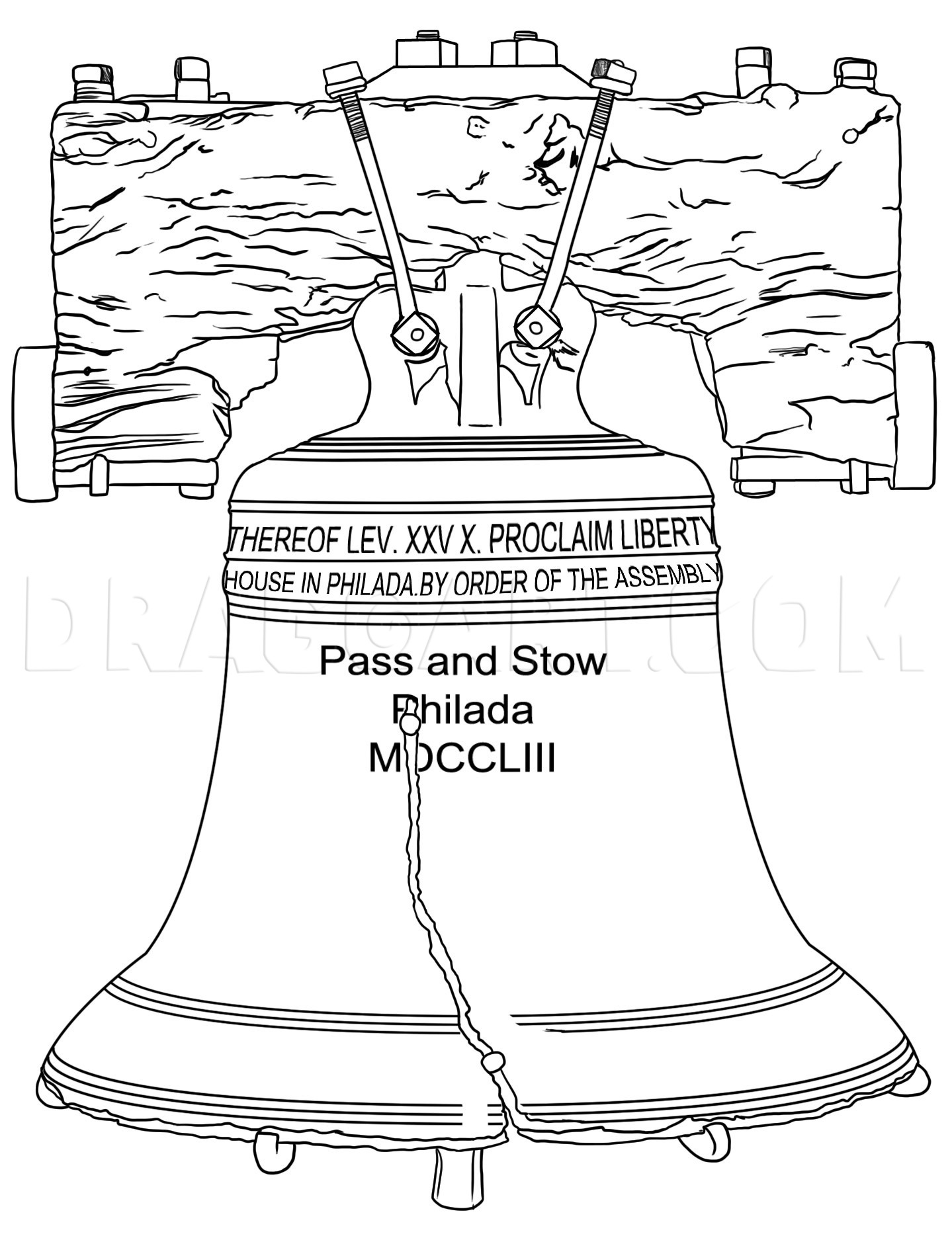 How To Draw The Liberty Bell, Step by Step, Drawing Guide, by Dawn