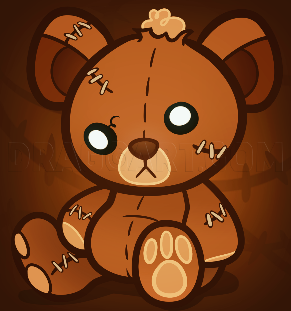 How To Draw A Stitched Teddy Bear, Teddy Bear Tattoo, Step by Step