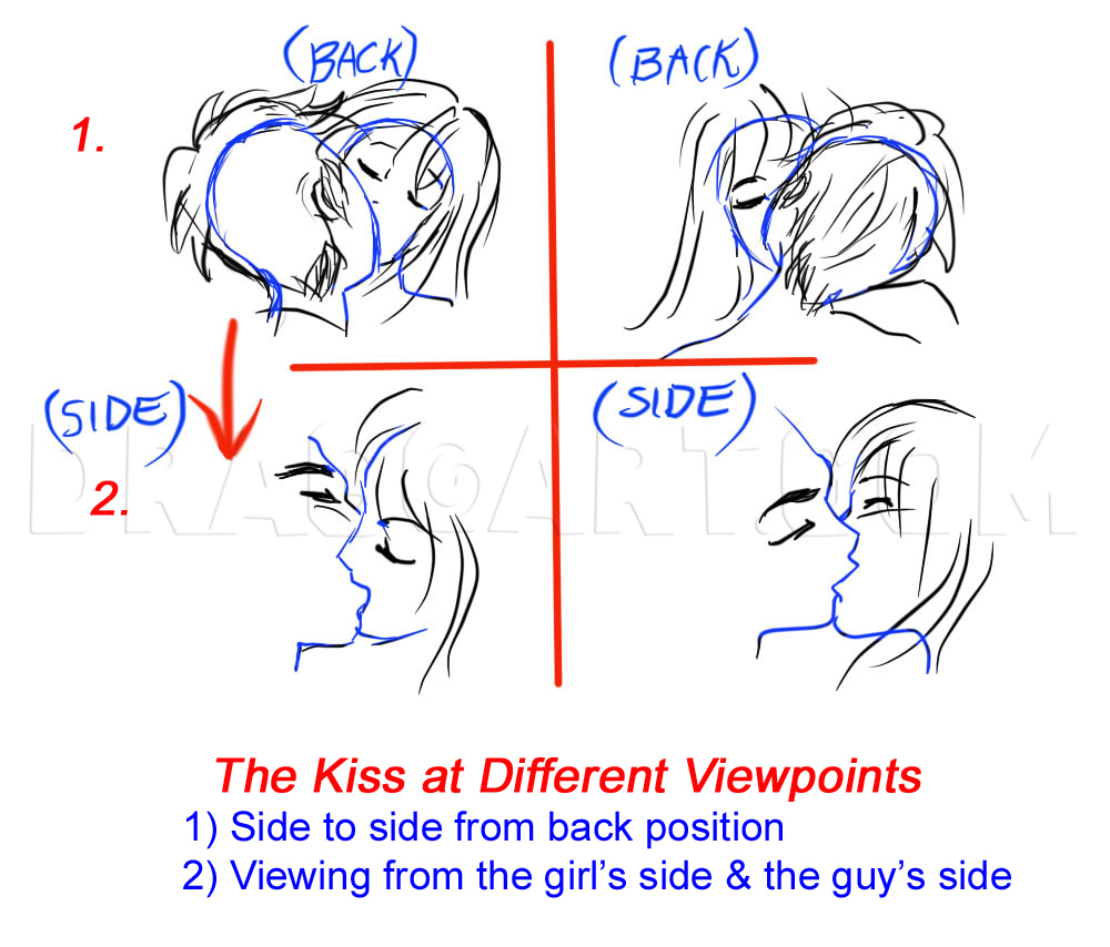 How to Draw an Anime Kiss, Coloring Page, Trace Drawing