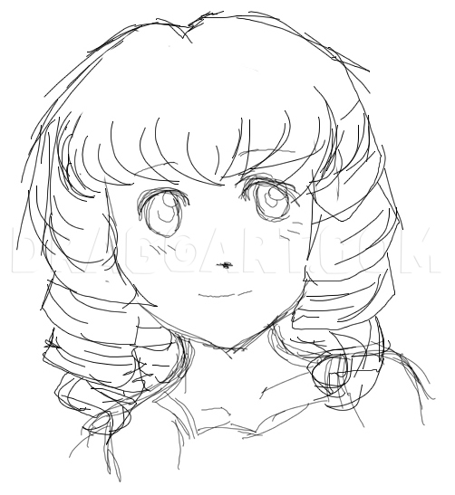 how to draw anime girl with curly hair