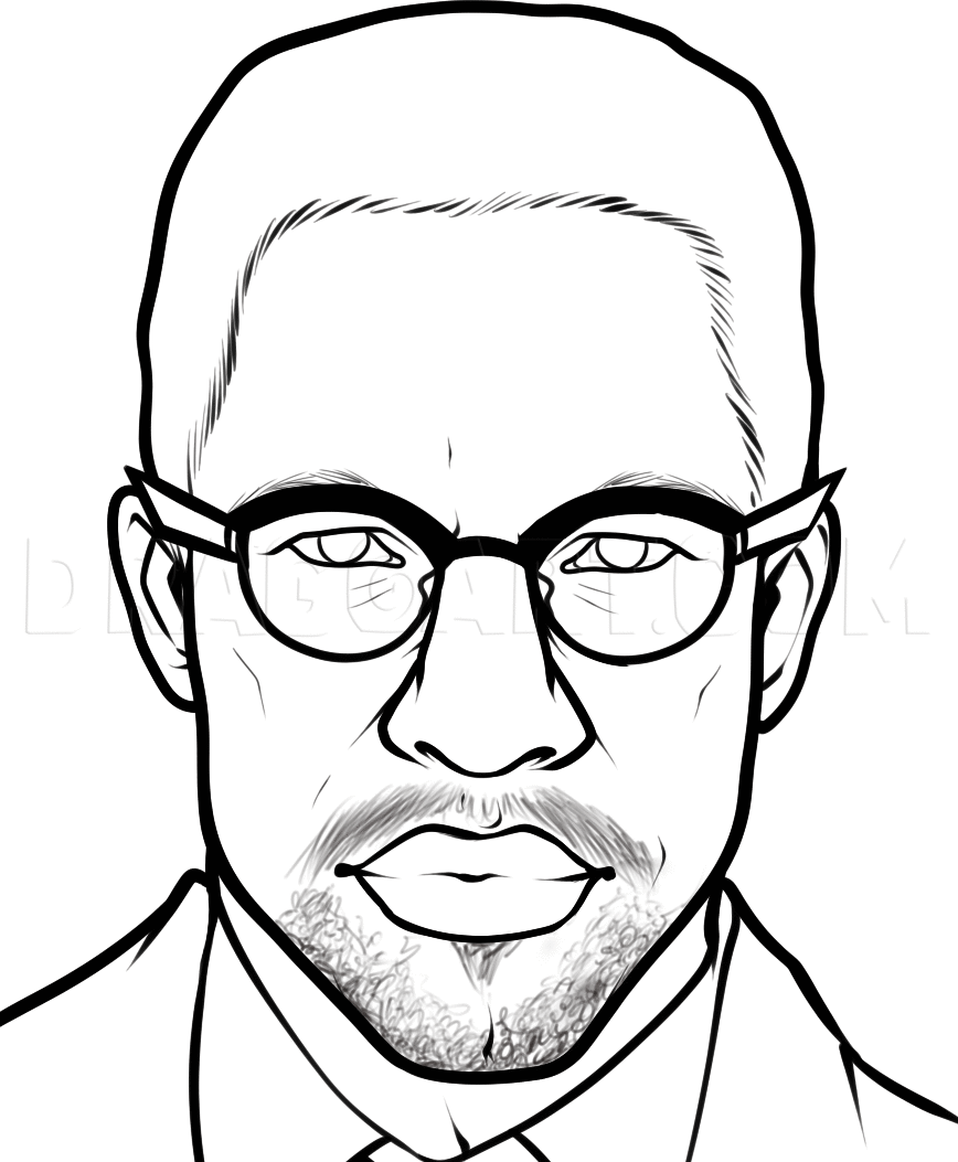 How To Draw Malcolm X, Step by Step, Drawing Guide, by Dawn DragoArt