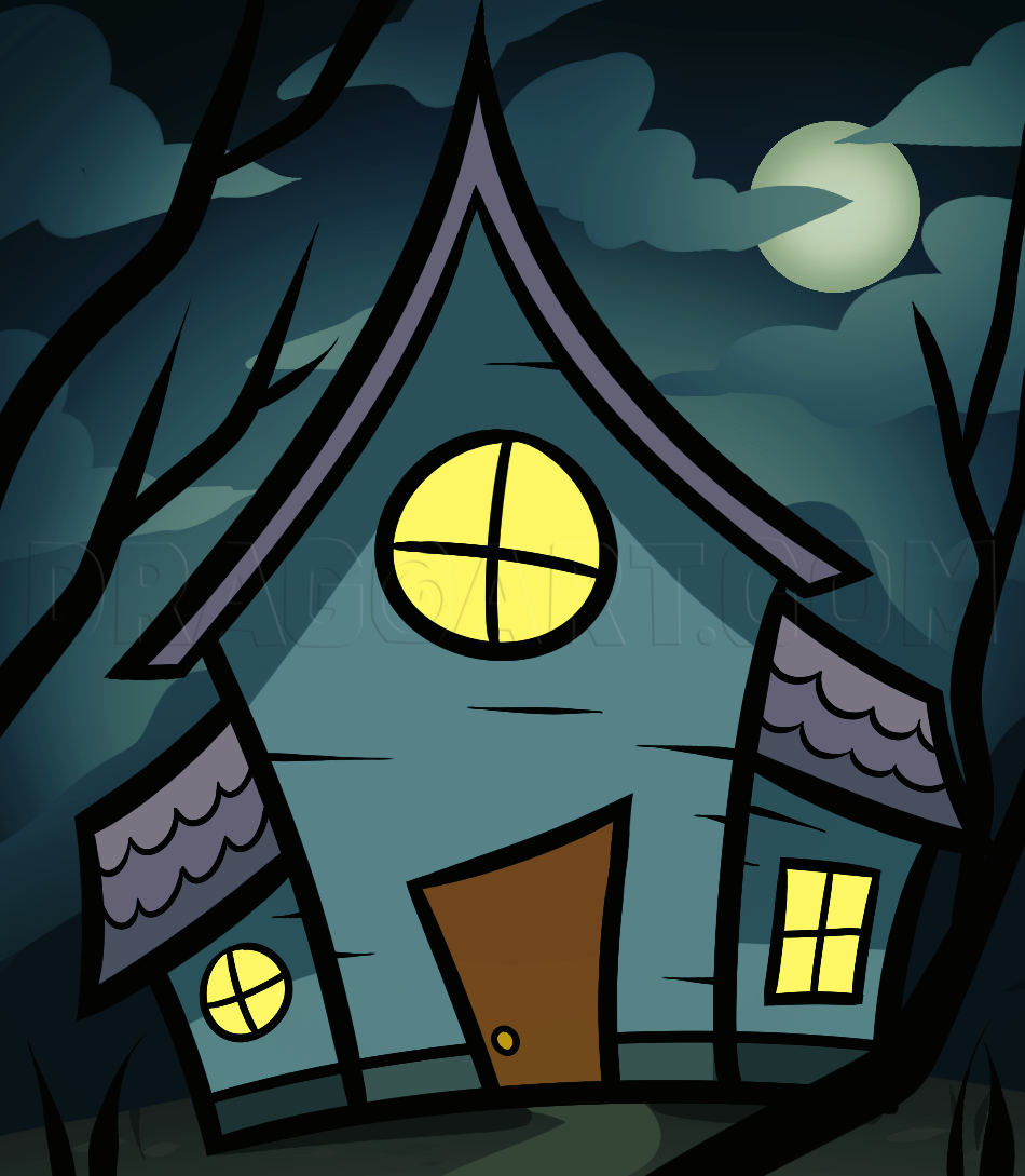 How To Draw A Haunted House For Kids, Step by Step, Drawing Guide, by Dawn DragoArt