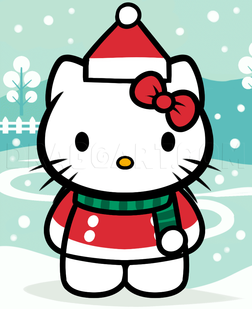 How To Draw Christmas Hello Kitty Step By Step Drawing Guide By Dawn Dragoart Com