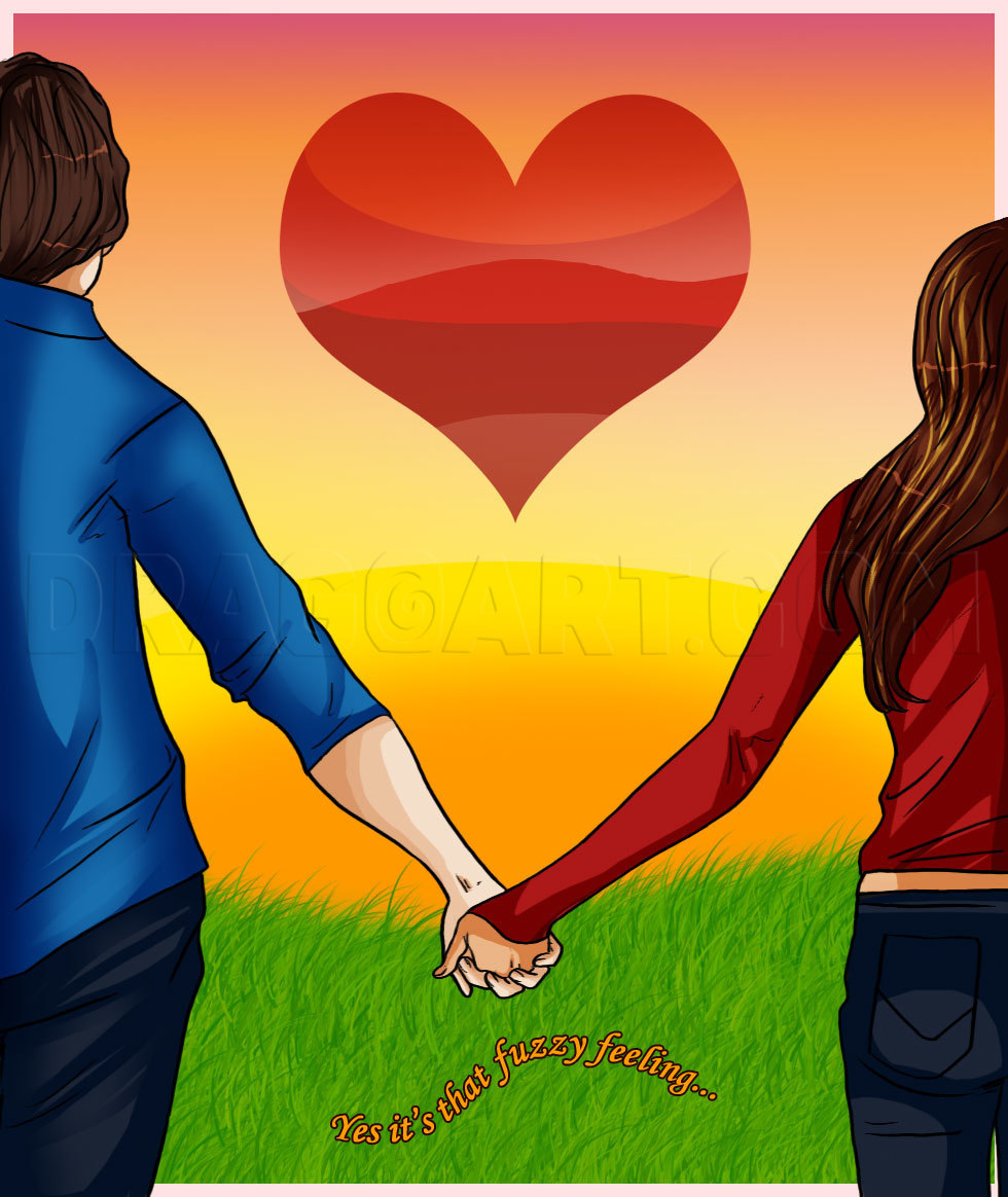 couple drawing sketch holding hands