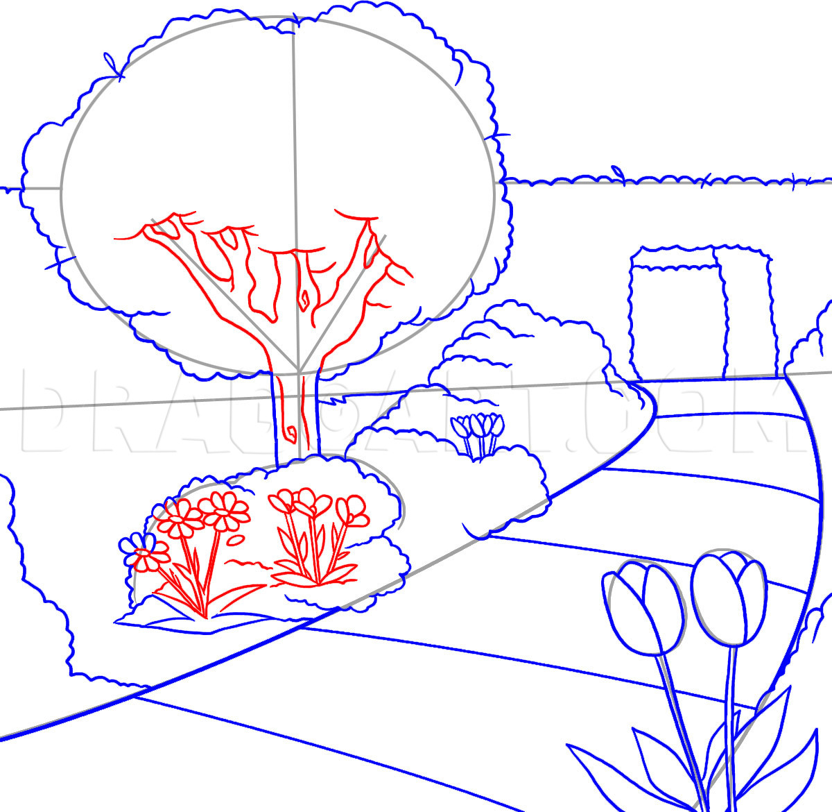 How to Draw a Garden, Coloring Page, Trace Drawing