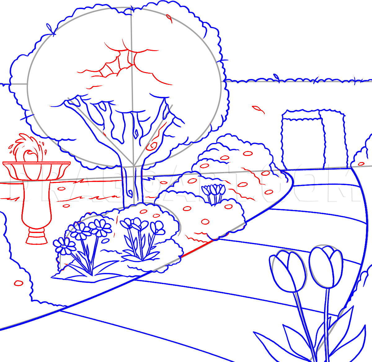 simple garden drawing for kids