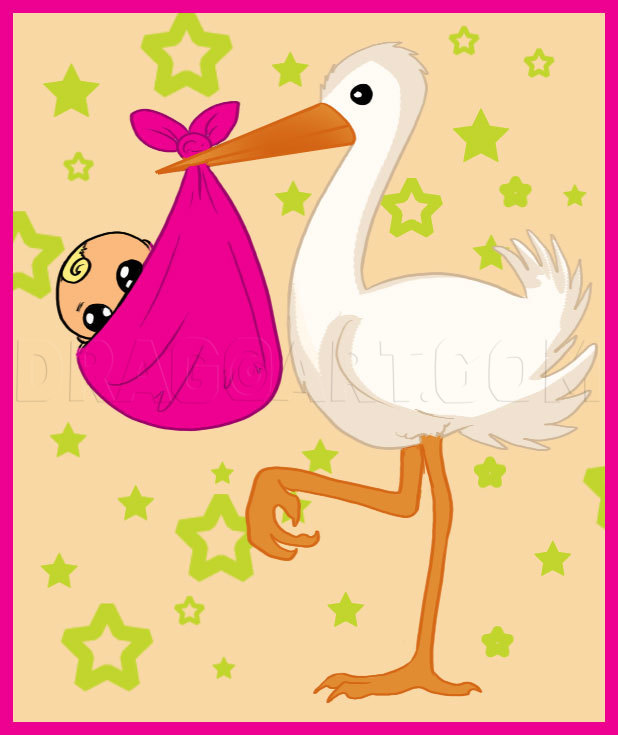 How To Draw A Stork With A Baby, Step by Step, Drawing Guide, by Dawn