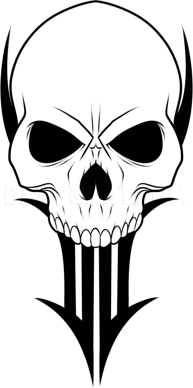 How To Draw A Traditional Skull Tattoo, Step by Step, Drawing Guide, by