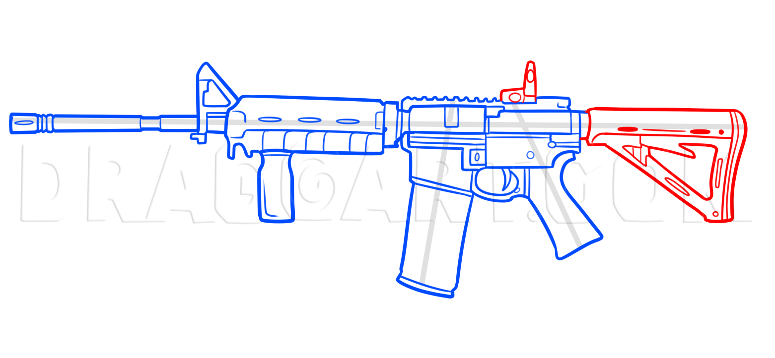 How To Draw An Ar15, Step by Step, Drawing Guide, by Dawn DragoArt