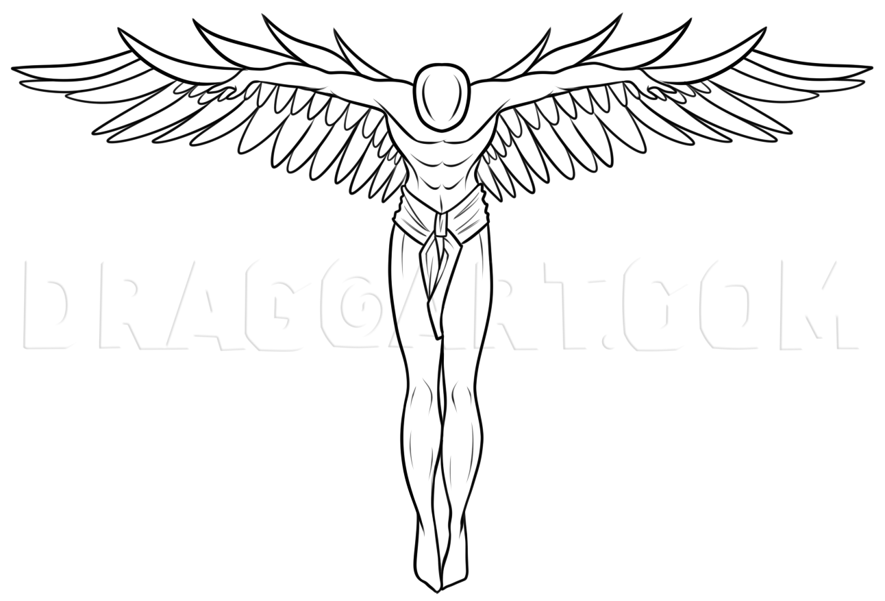 kneeling guardian angel drawing