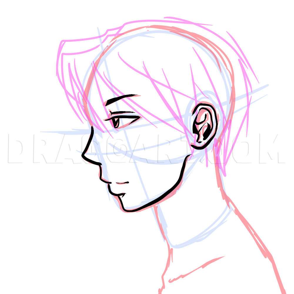 Side View Male Anime Face Drawing Tutorial, Coloring Page, Trace Drawing