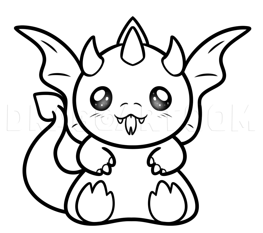 kawaii cute dragon coloring pages