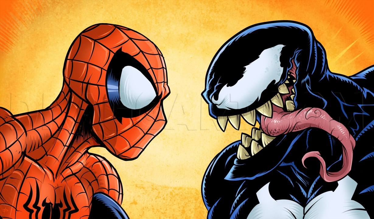 venom spiderman face drawing