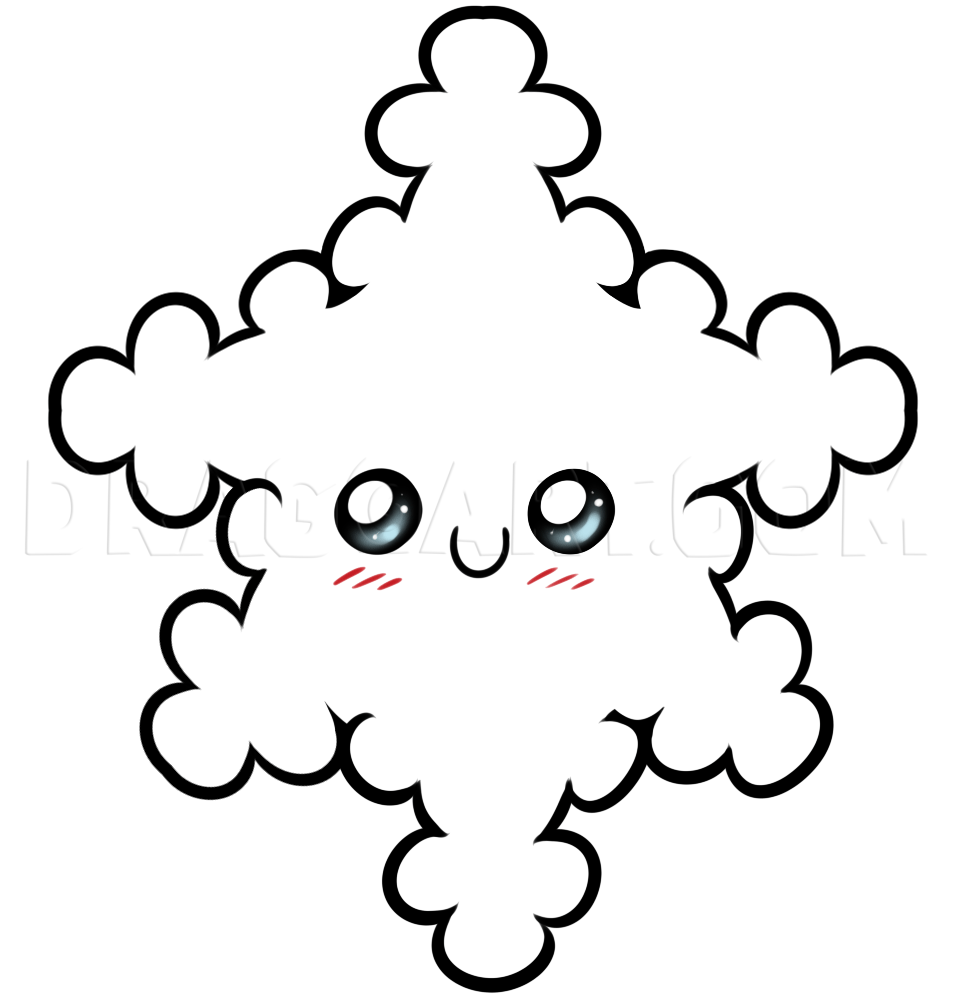 Kawaii Art, Snowflake Drawing Lesson, Step by Step, Drawing Guide, by