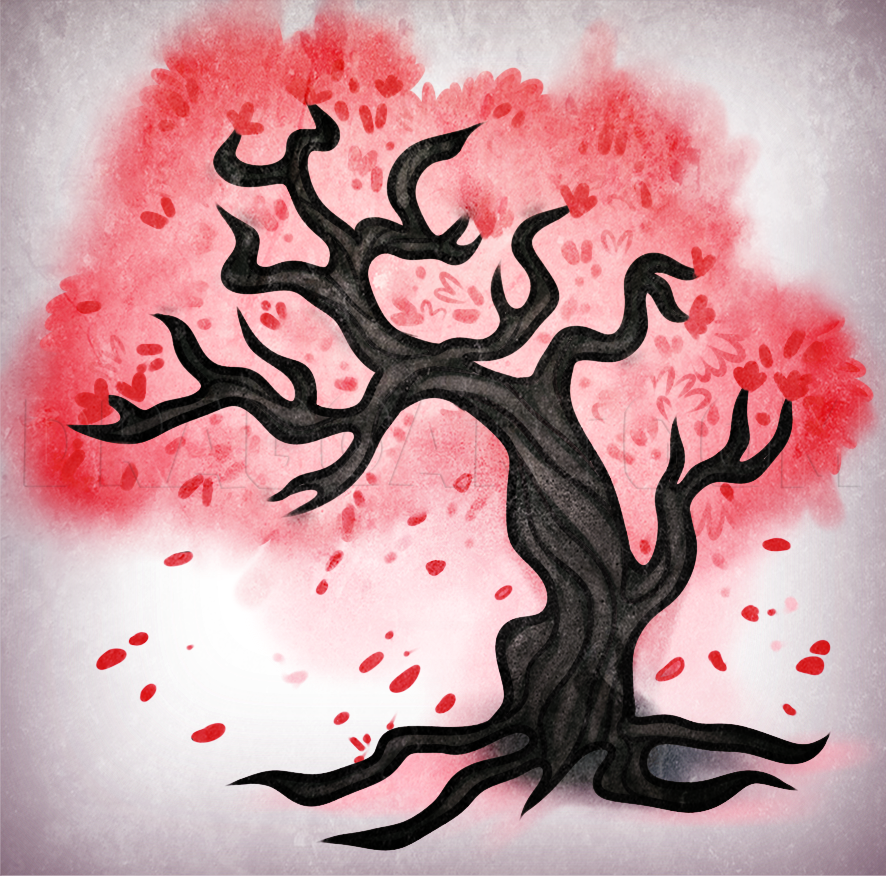 How To Draw A Sakura Tree Tattoo, Step by Step, Drawing Guide, by Dawn