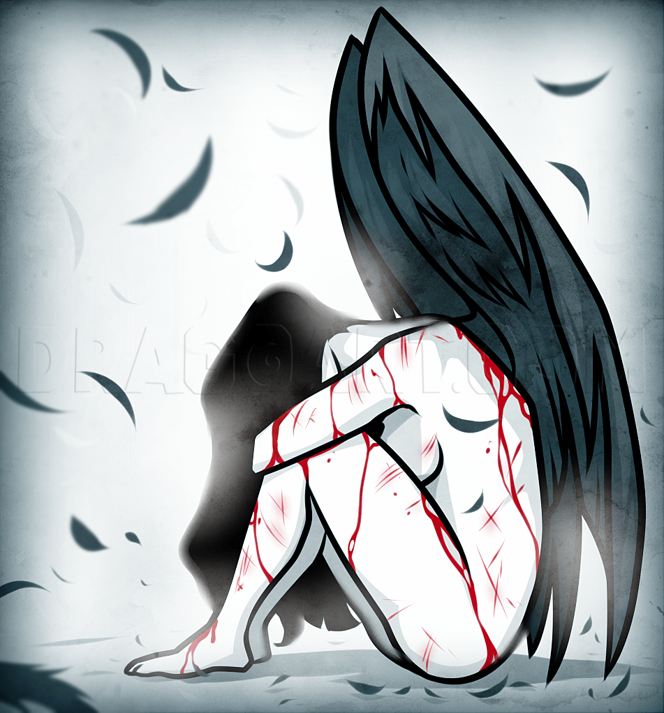 sad angel drawings anime