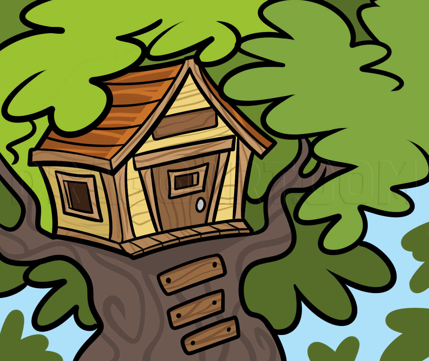 How To Draw A Treehouse, Step by Step, Drawing Guide, by Dawn DragoArt