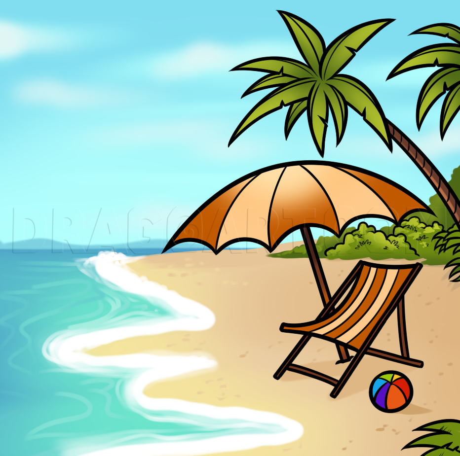 how to draw a palm tree on a beach