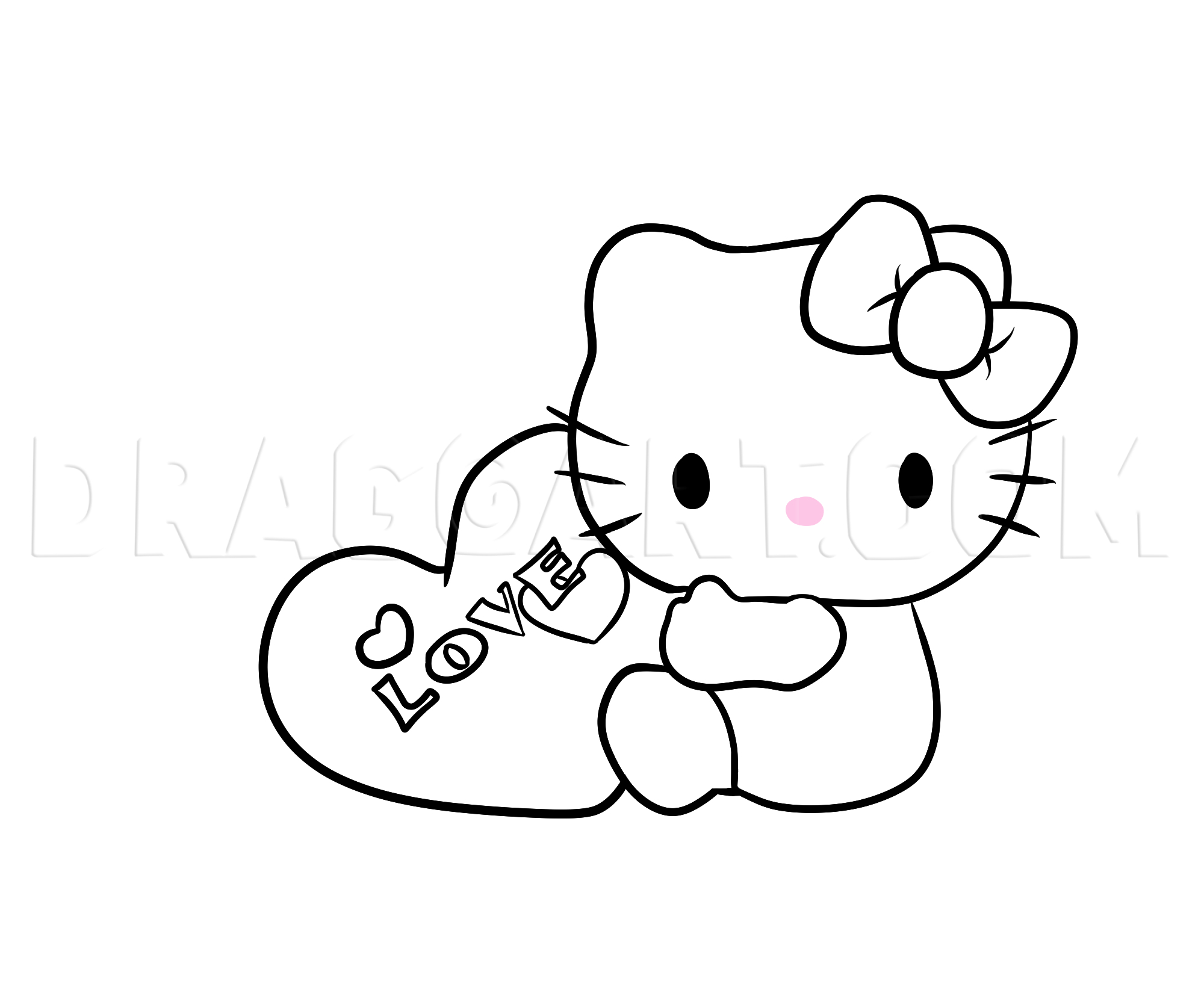 Valentine Hello Kitty How To Draw Coloring Page Trace Drawing