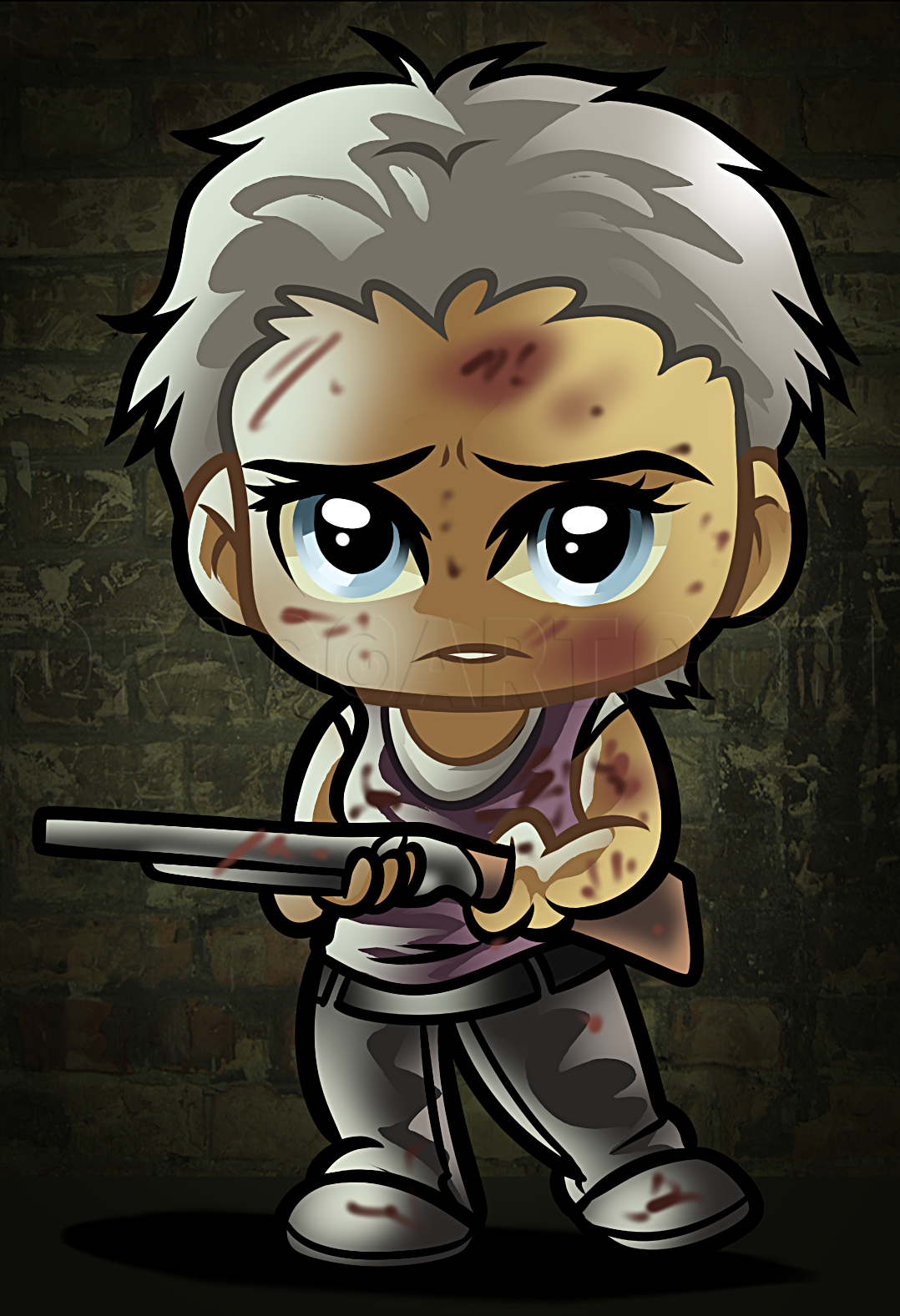 How To Draw Chibi Carol From The Walking Dead, Step by Step, Drawing