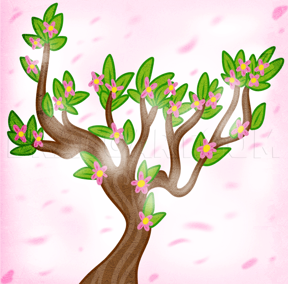 How To Draw A Spring Tree, Step by Step, Drawing Guide, by Dawn DragoArt