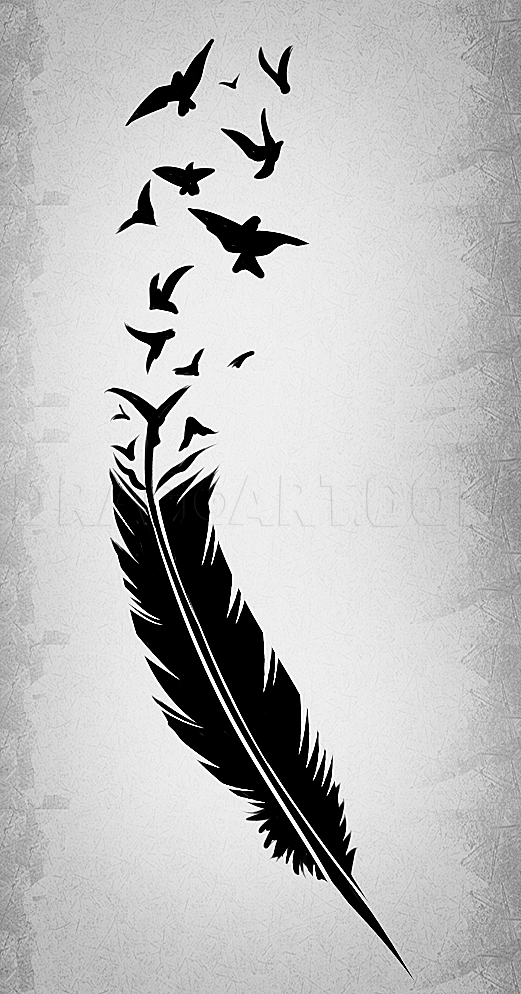 feather with birds drawing