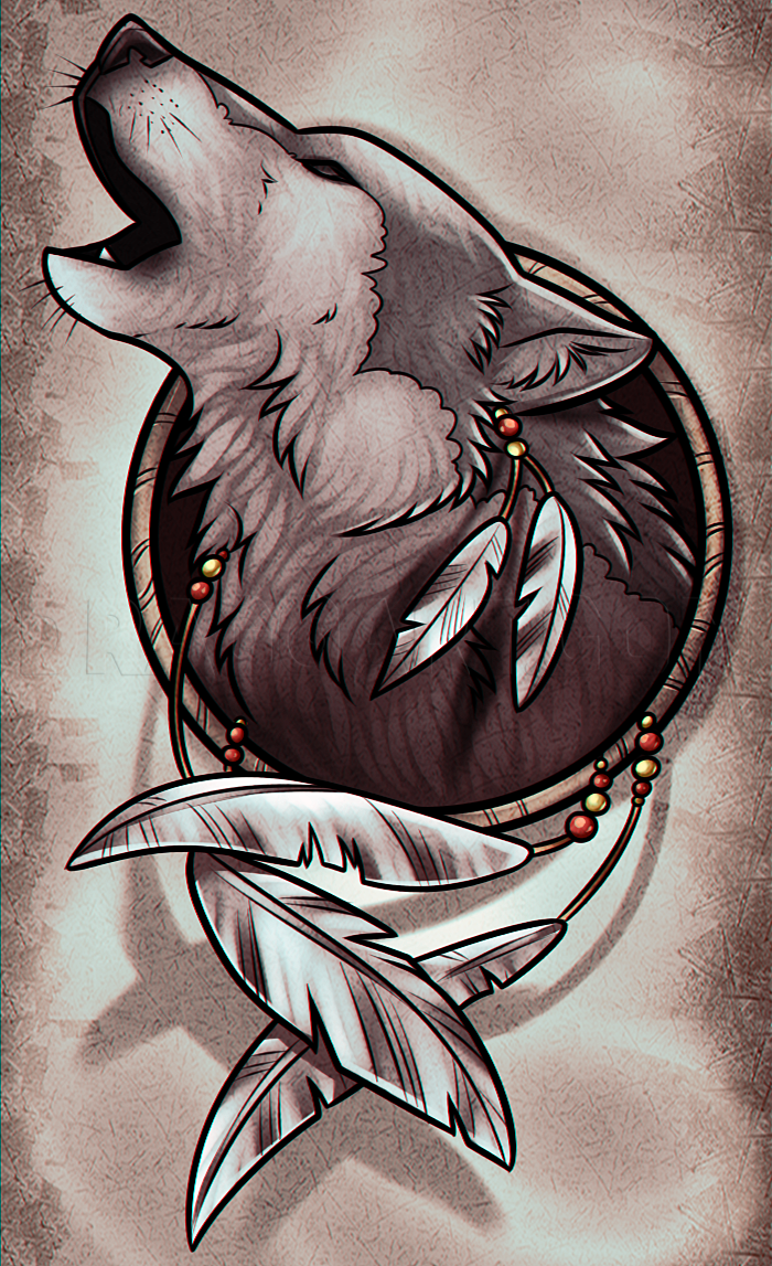 dream catcher wolf drawing