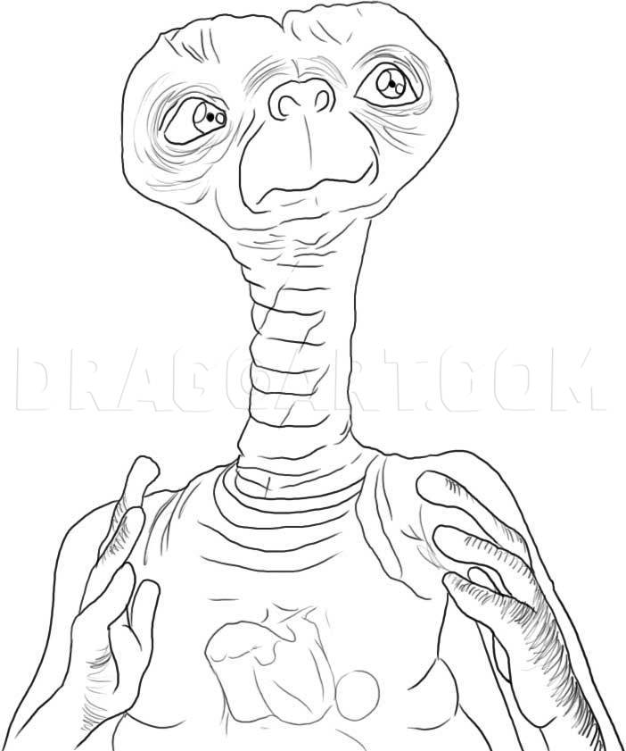 How to Draw ET The Extra Terrestrial, Coloring Page, Trace Drawing