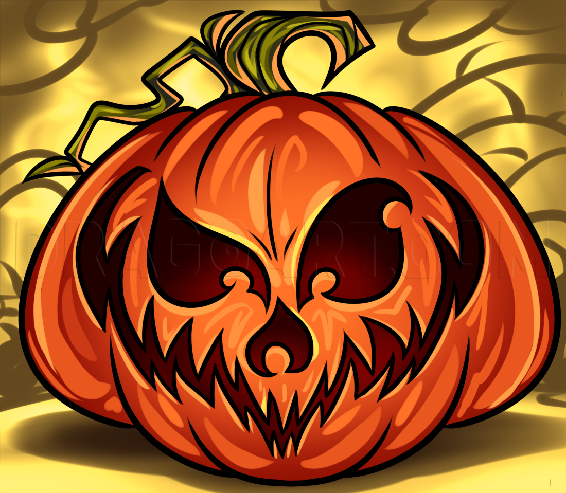 How To Draw A Halloween Jackolantern, Step by Step, Drawing Guide, by