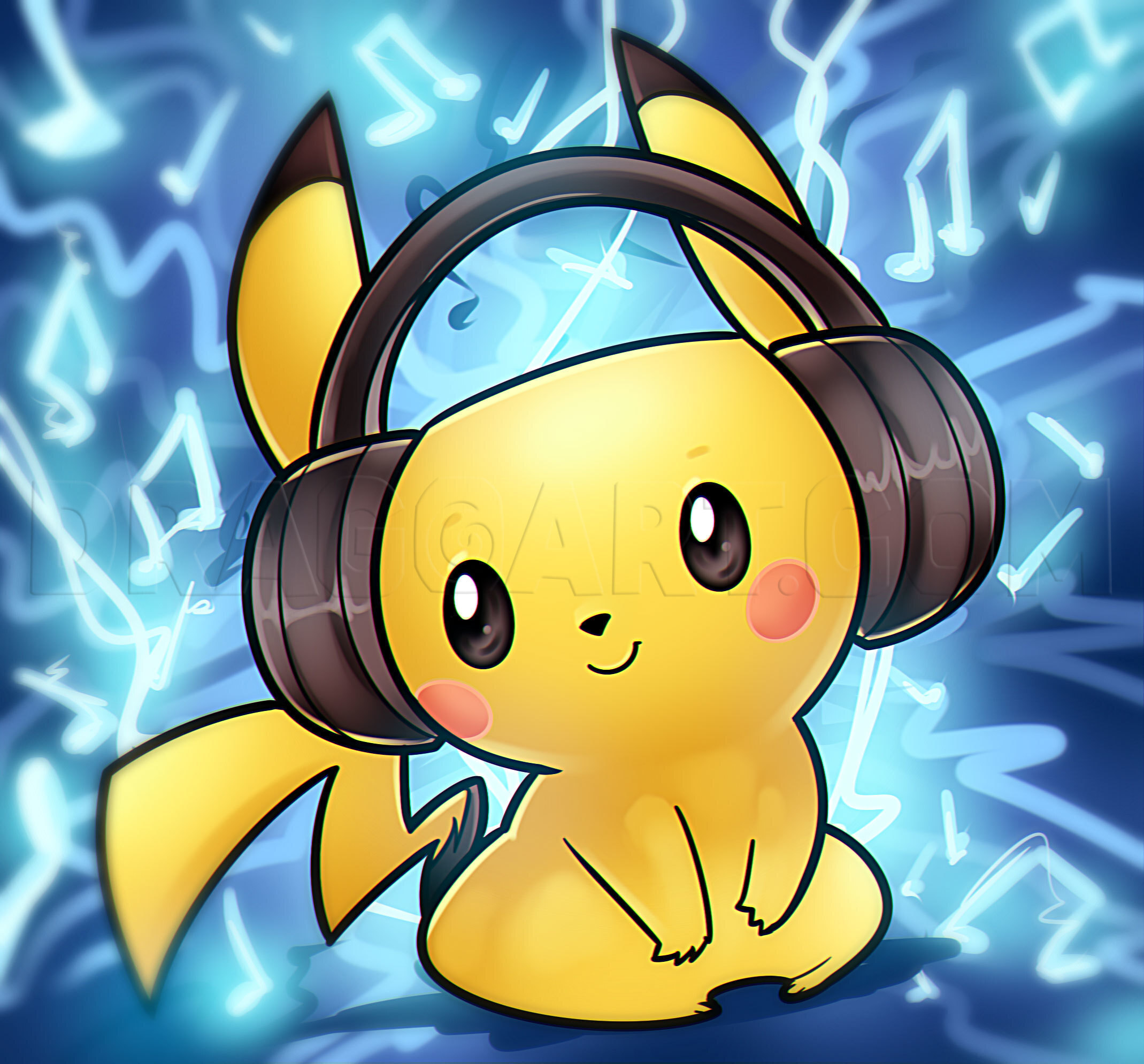 Pikachu And Headphones Draw Tutorial, Step by Step, Drawing Guide, by