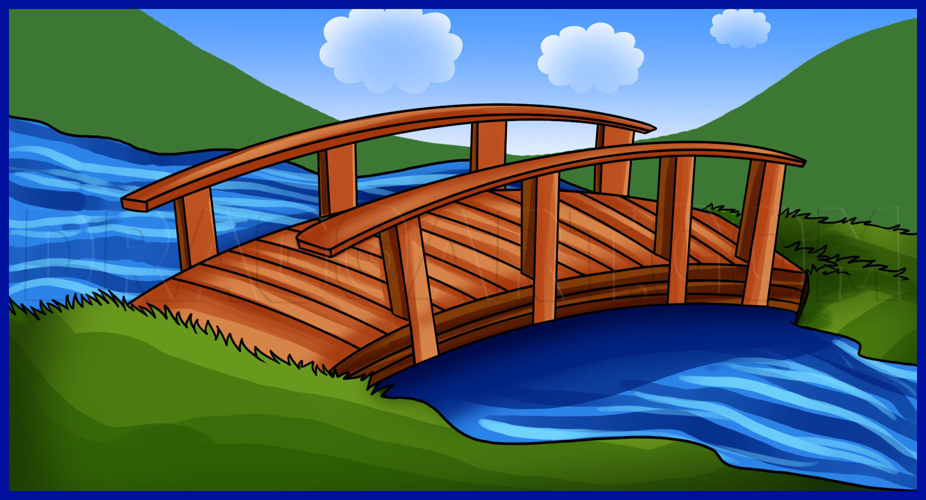 How To Draw A Bridge, Step by Step, Drawing Guide, by Dawn DragoArt