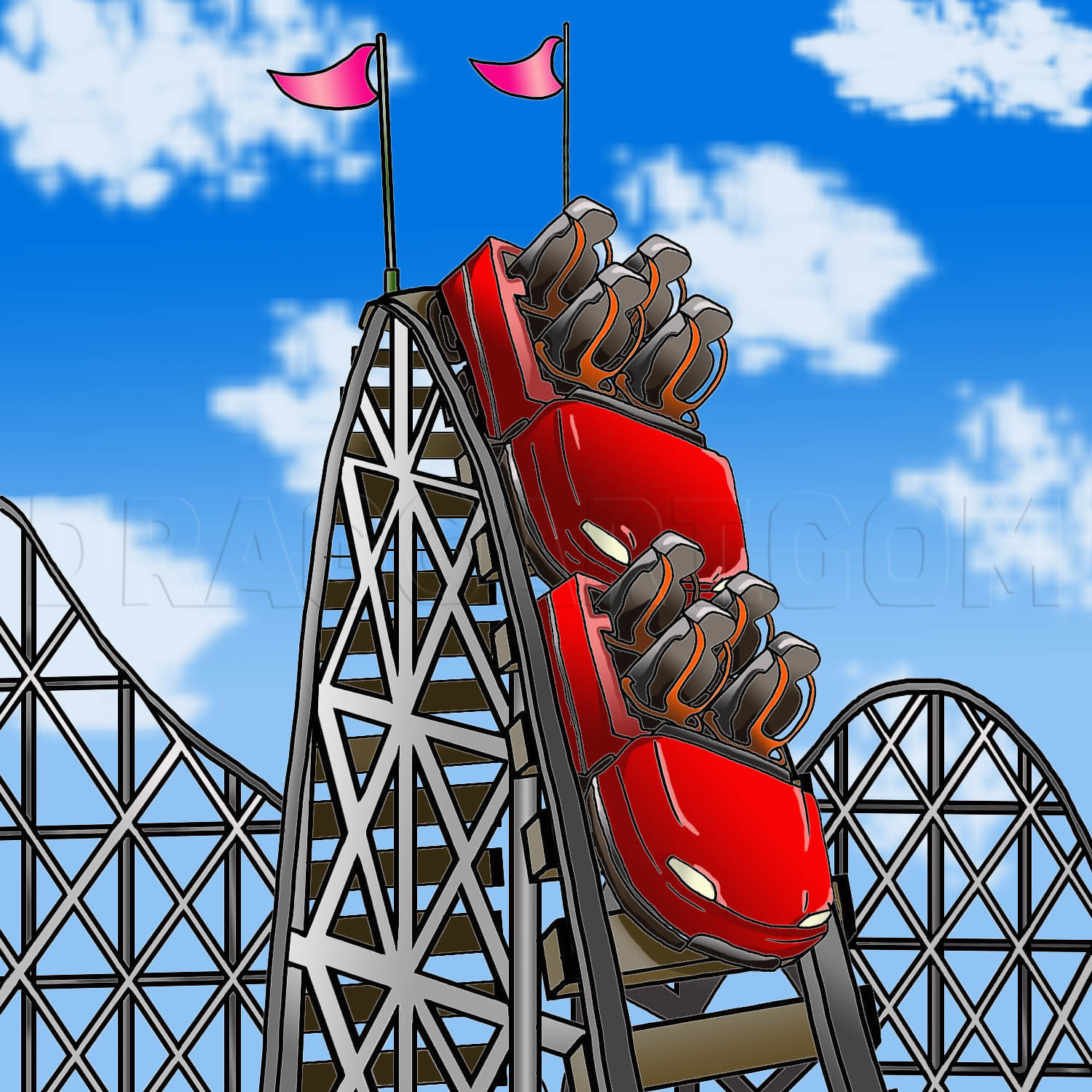 How To Draw A Roller Coaster, Step by Step, Drawing Guide, by koreacow