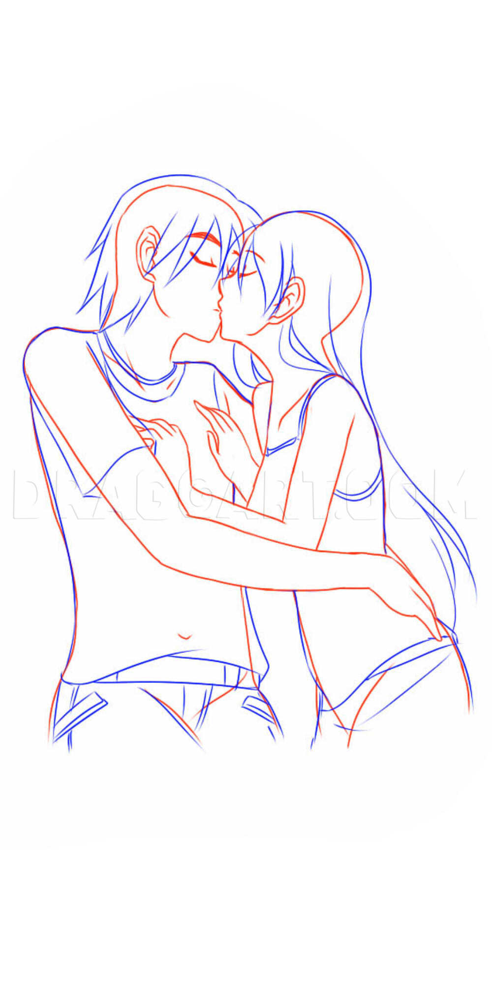 How To Draw An Anime Kiss Coloring Page Trace Drawing