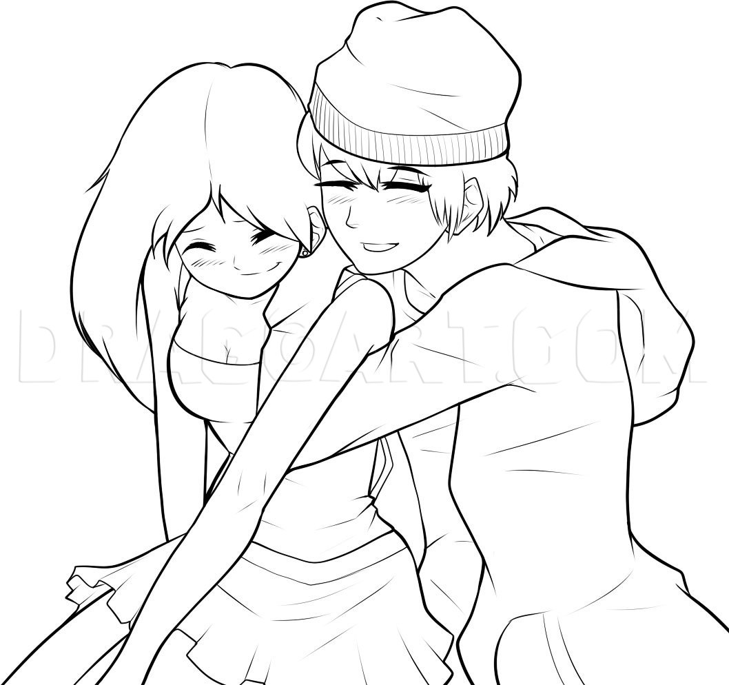 drawing of a boy and girl in love