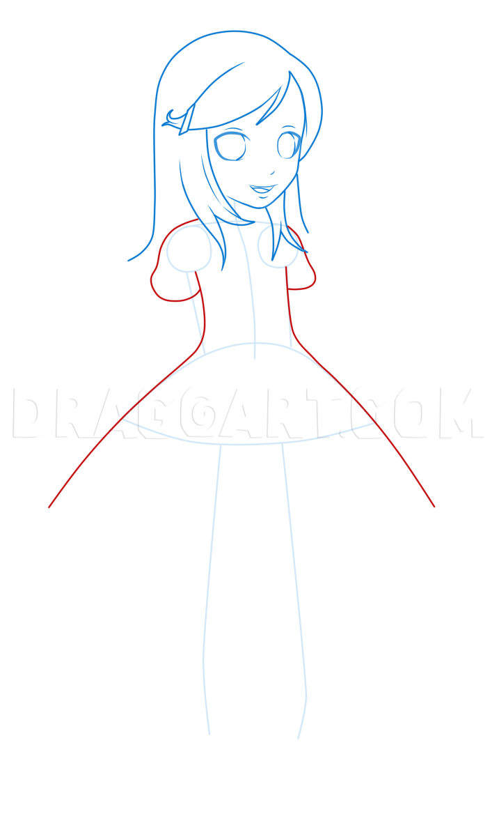 How to draw a girl shop in a dress step by step