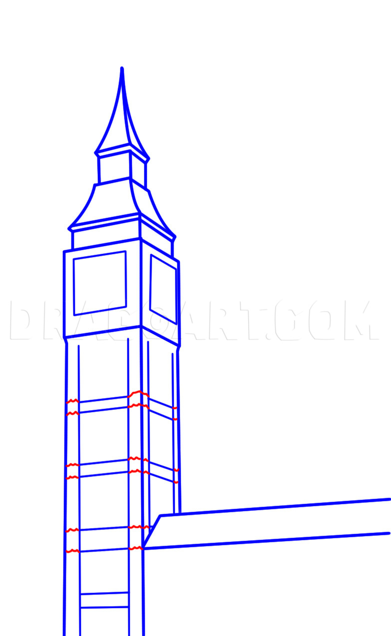 How To Draw Big Ben, Step by Step, Drawing Guide, by KingTutorial