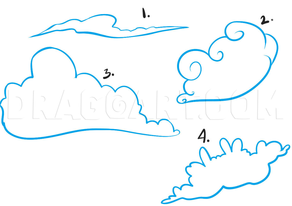 how to draw clouds step by step