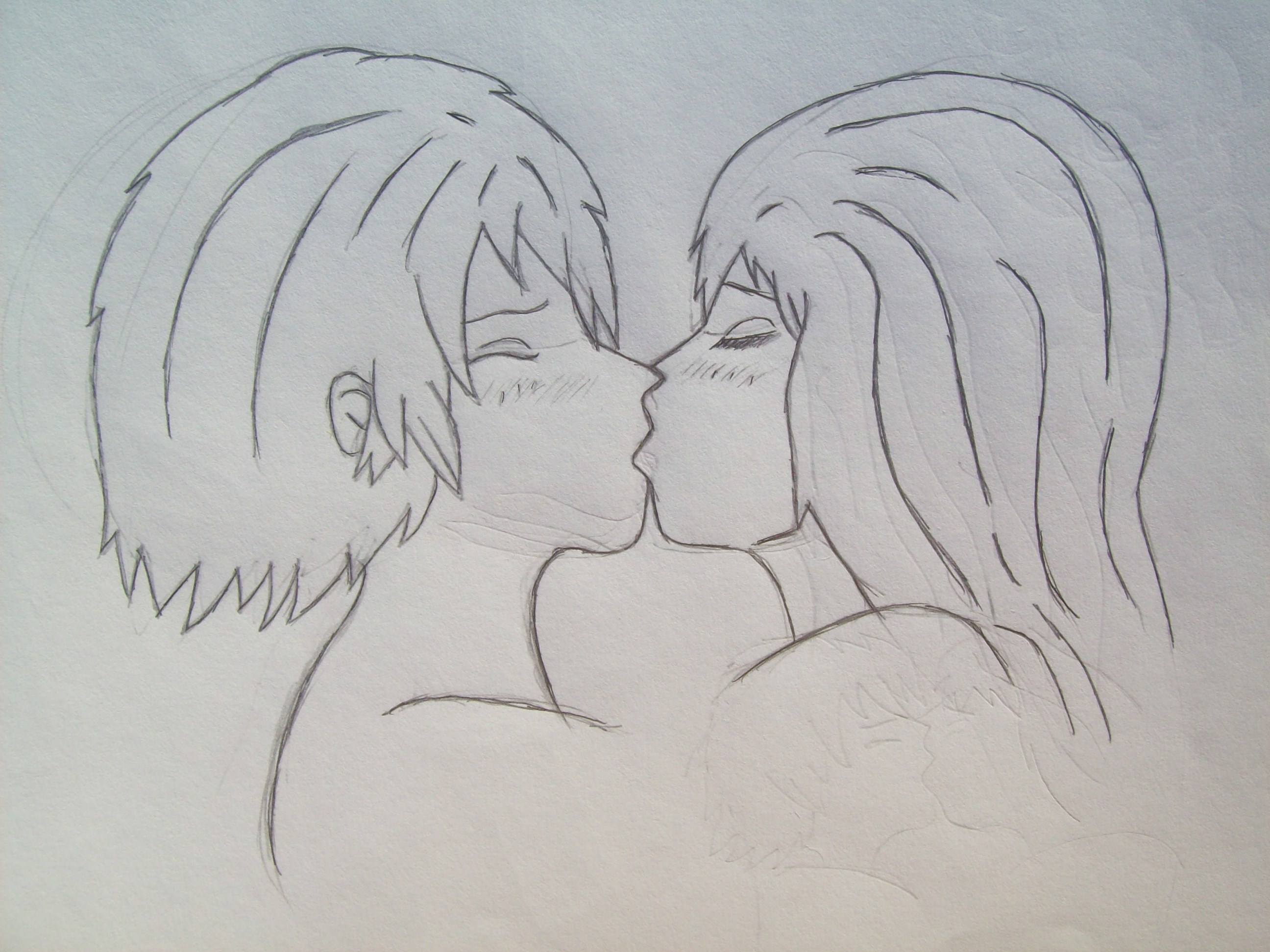 anime boy and girl kissing drawing