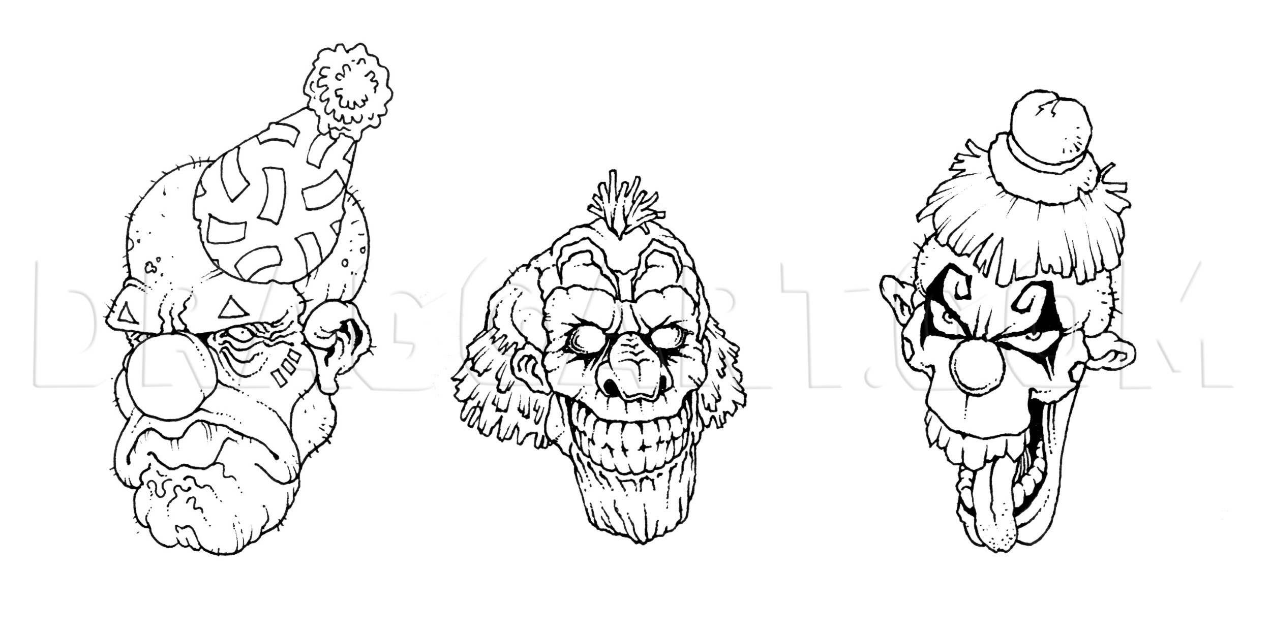 scary clown drawings steps