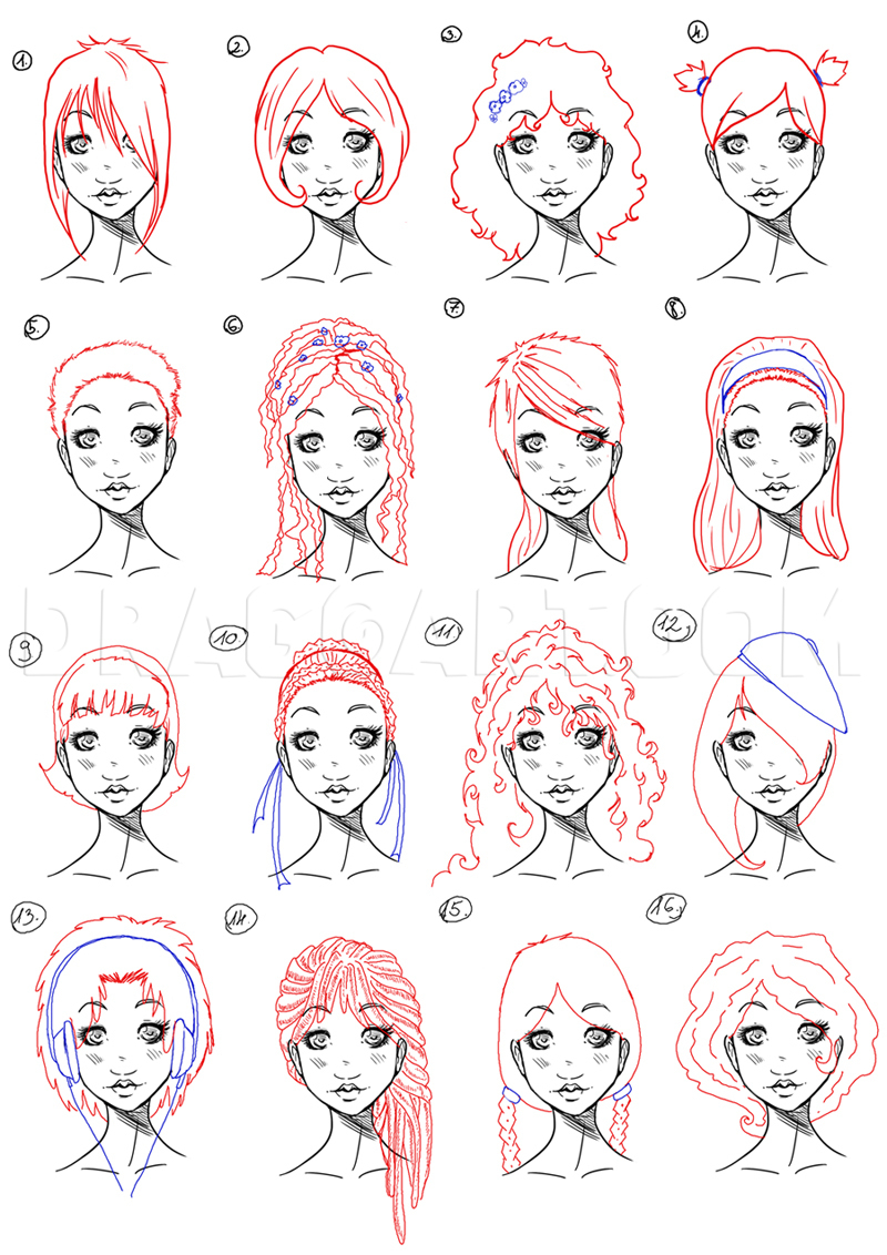 How to Draw Pretty Girls, Draw Girls, Coloring Page, Trace Drawing.