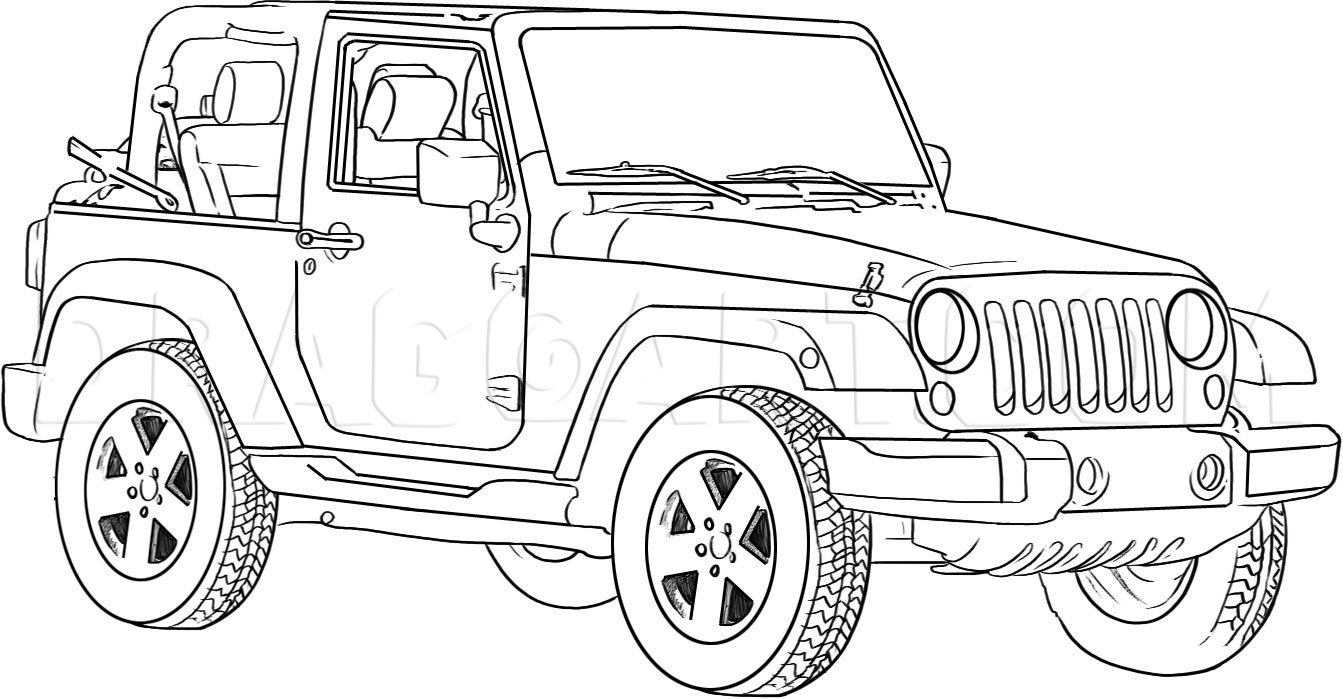 How To Draw A Jeep Wrangler, Step by Step, Drawing Guide, by Dawn