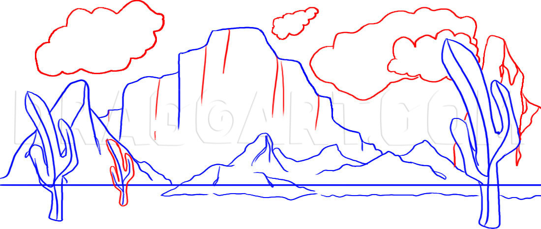 How To Draw A Desert Scene, Step by Step, Drawing Guide, by Dawn