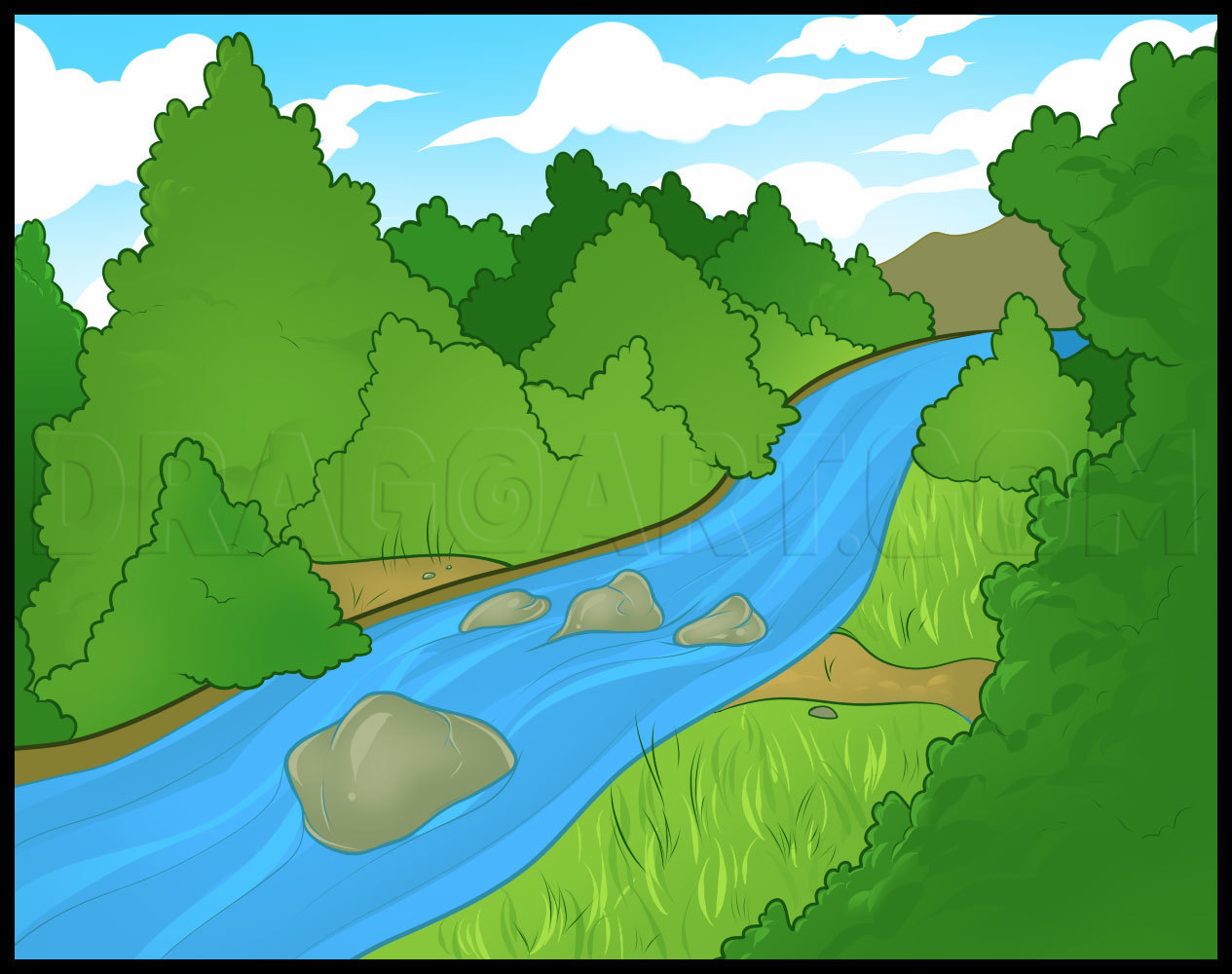 How To Draw A River, Step by Step, Drawing Guide, by Dawn DragoArt