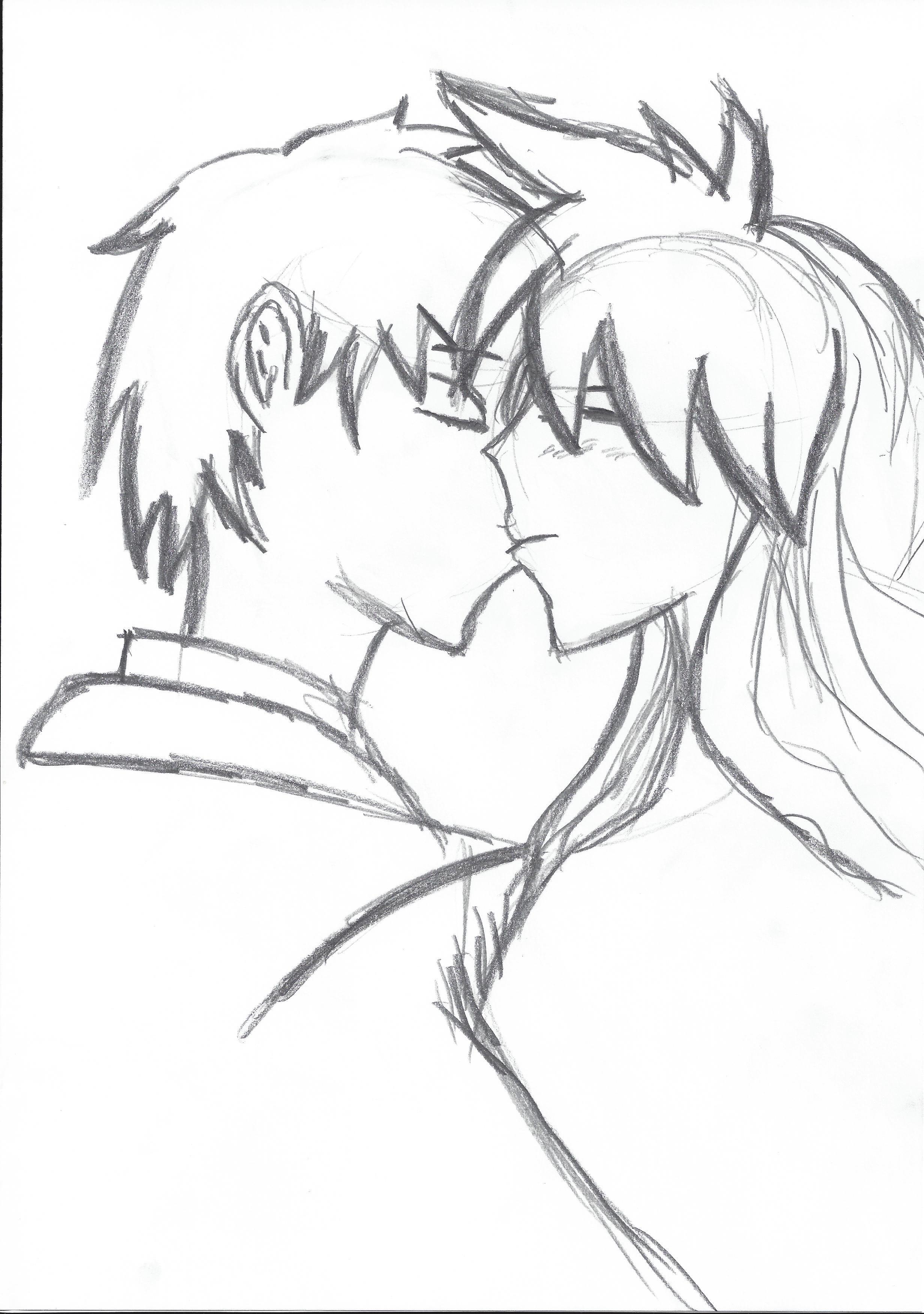 anime couple kissing drawing