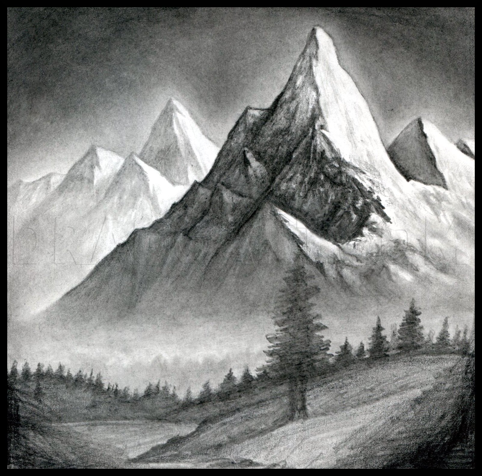 dark landscape drawings pencil